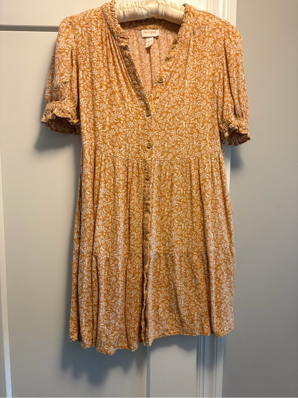 Cat & Jack Mustard Floral Button-Front Tiered Dress